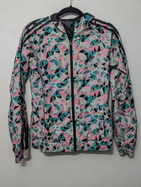 Adidas Geometric Print Reversible Windbreaker Jacket - Pink, Teal, Black